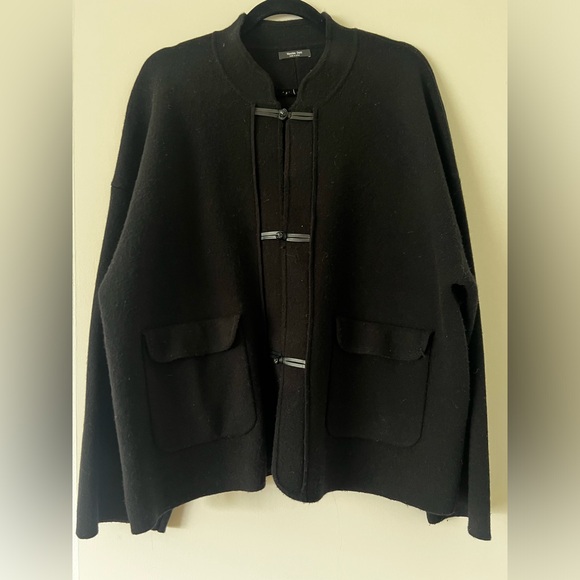 Massimo Dutti Black Wool-blend Knit Cardigan with Stand Collar - Picture 2 of 5